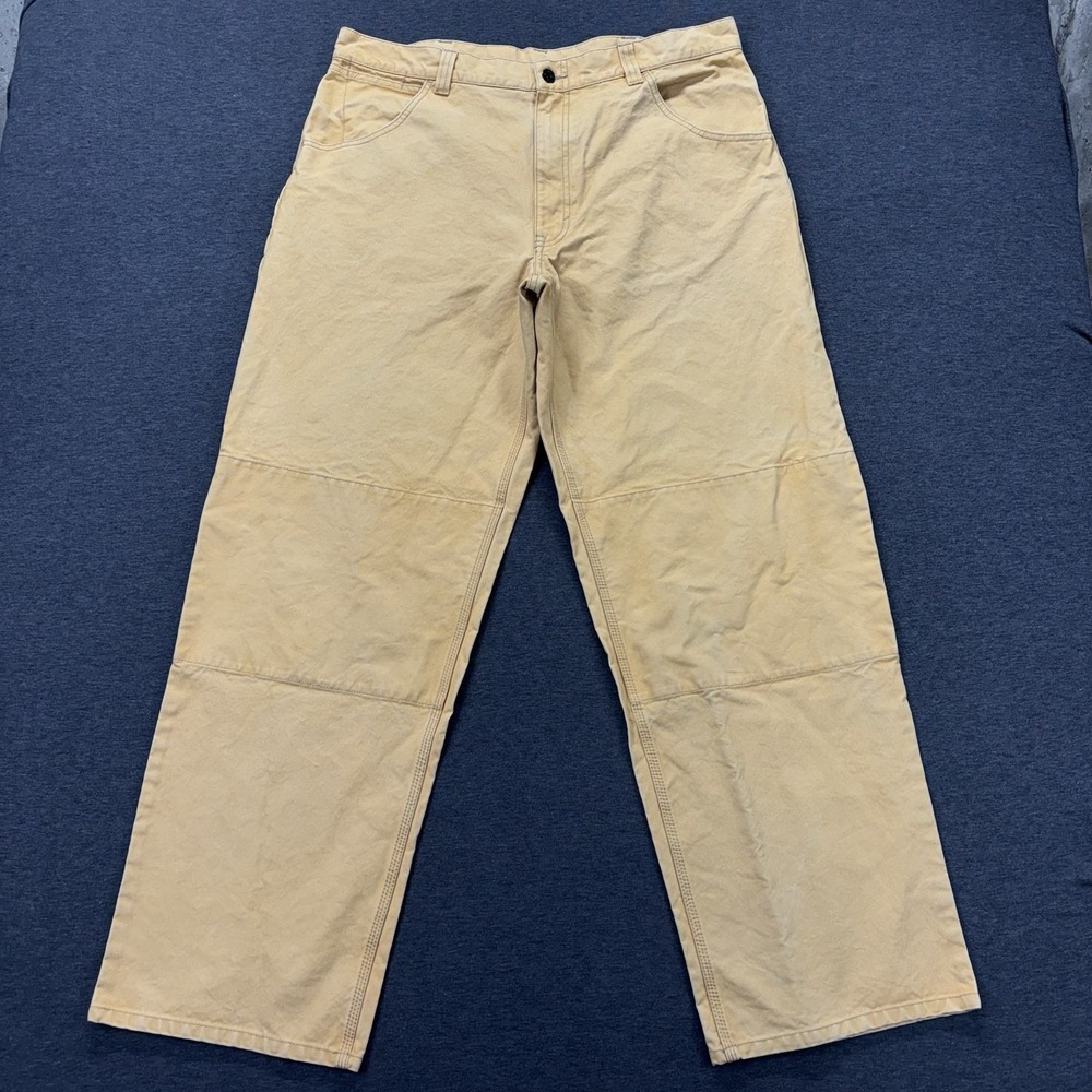 Vintage LL Bean double knee Work pants Mens 38x32 Brown/ Beige Canvas Workwear